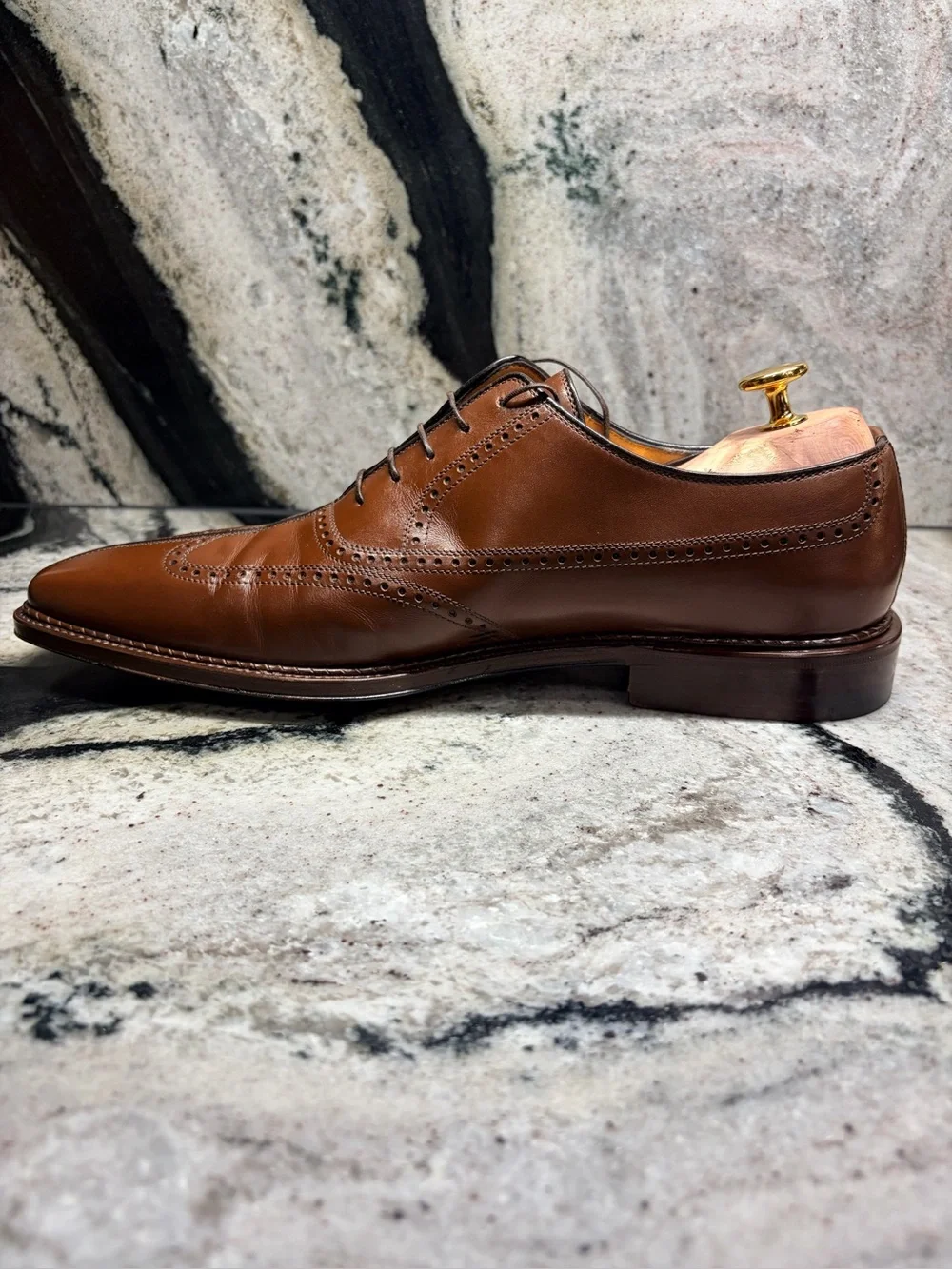 a.testoni Black Label 8G Bologna Construction Brown Split Toe Brogue Italy